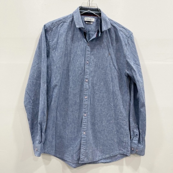 Zara Man Slim Fit Cotton Long Sleeve Shirt Button - Picture 1 of 8